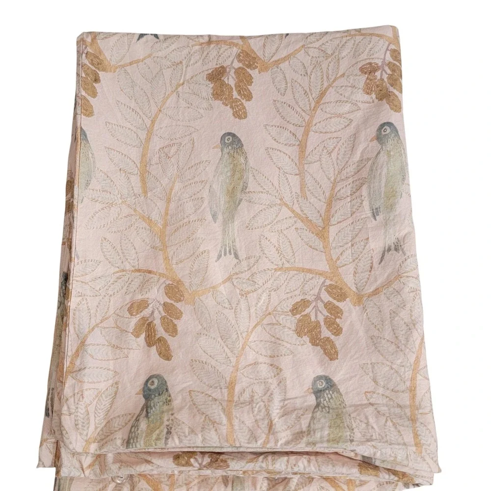 Pine Cone Hill Annie Selke Twin Duvet Cover Pink Cotton Bird Branch Nature Print